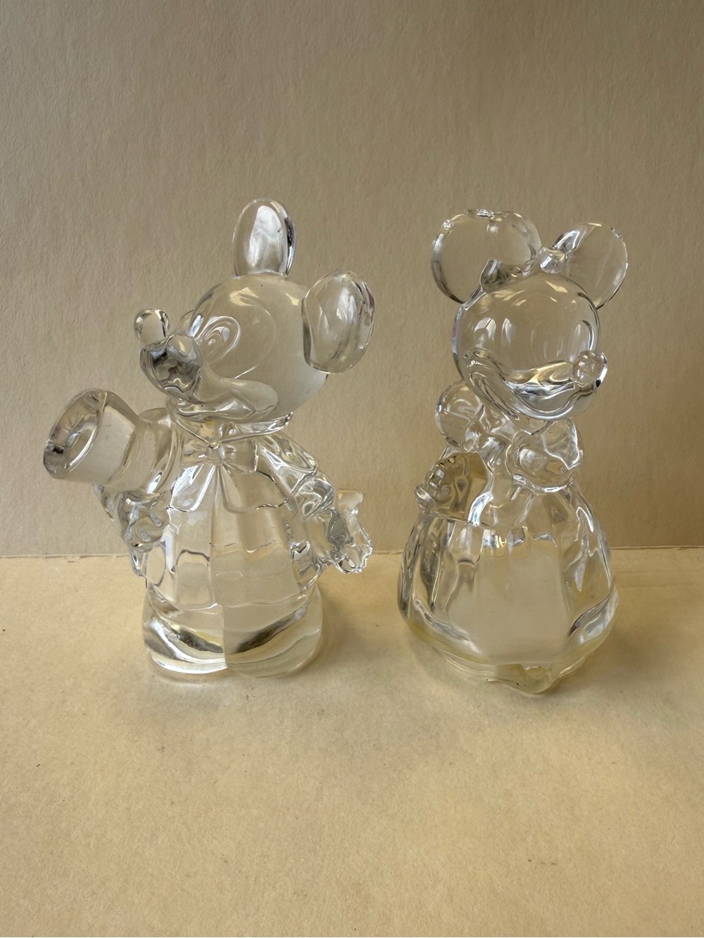 Vintage Lenox & Disney Crystal Mickey Minnie Mouse Salt & Pepper Shakers.